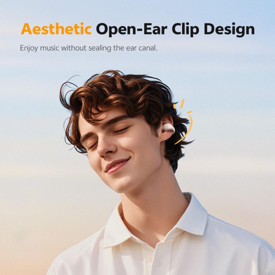 QCY Crossky C10 White Open Ear TPU Earclip, IPX5 Call Noise Reduction BT 5.4 Earbuds 30h